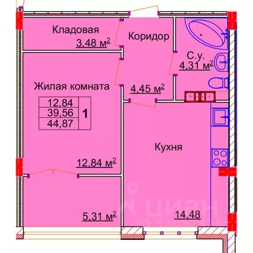 1-к кв. Ивановская область, Иваново Лежневская ул., 98 (44.87 м) - Фото 0
