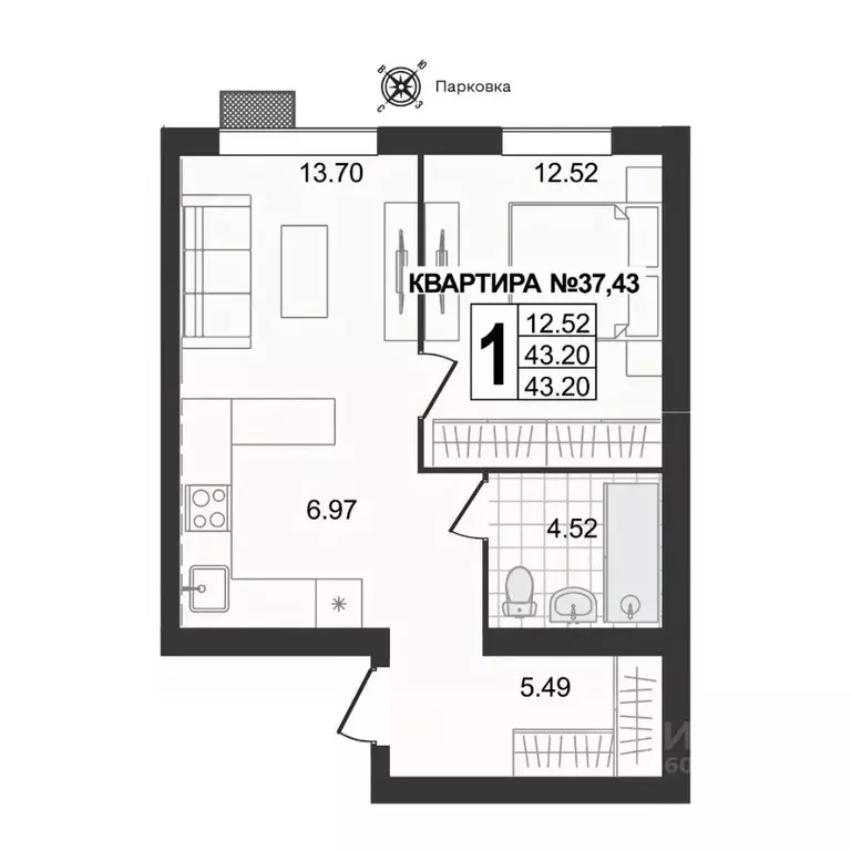 1-к кв. Владимирская область, Муром ул. 1-я Новослободская (43.2 м) - Фото 0