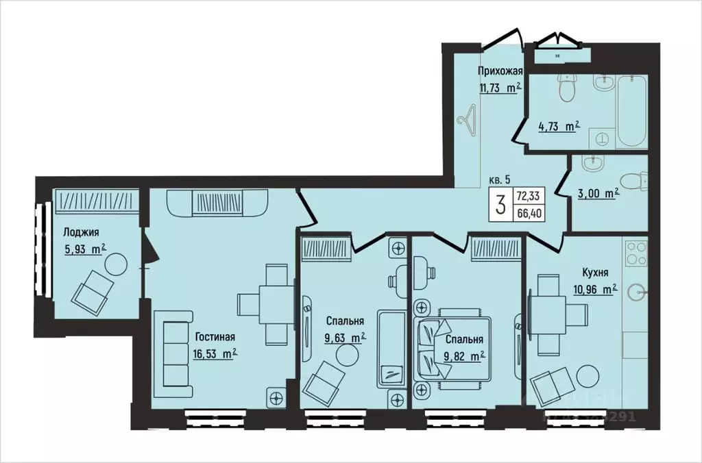3-к кв. Нижегородская область, Нижний Новгород Литературная ул., 5 ... - Фото 1