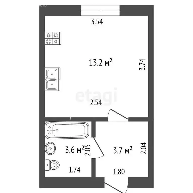 1-комнатная квартира: Красноусольский, улица Киекбаева, 25А (20.5 м) - Фото 0