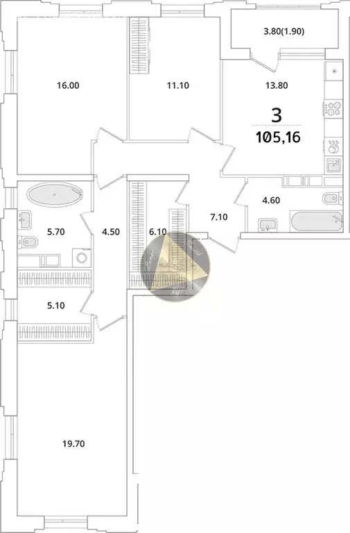 3-комнатная квартира: Санкт-Петербург, Планерная улица, 99 (105.16 м) - Фото 0