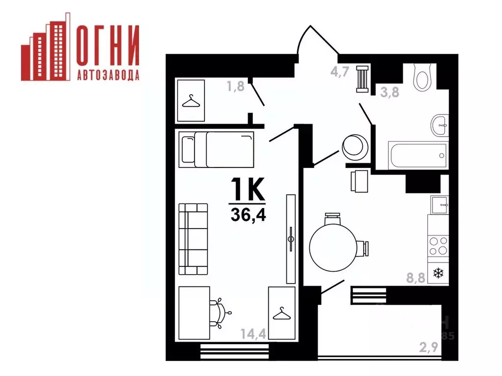 1-к кв. Нижегородская область, Нижний Новгород Коломенская ул., 8к4 ... - Фото 1