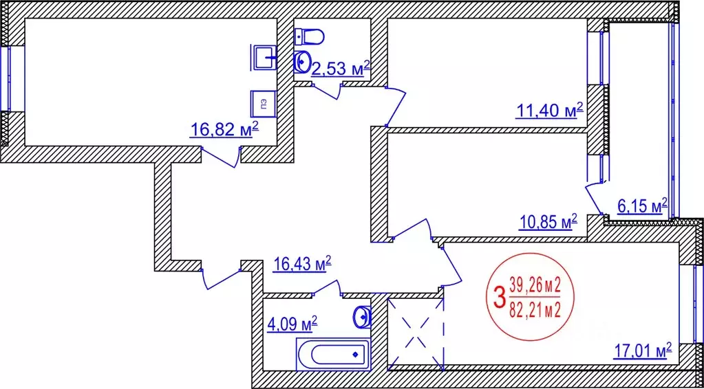 3-к кв. Башкортостан, Уфа ул. Летчиков, 1/9 (82.21 м) - Фото 1