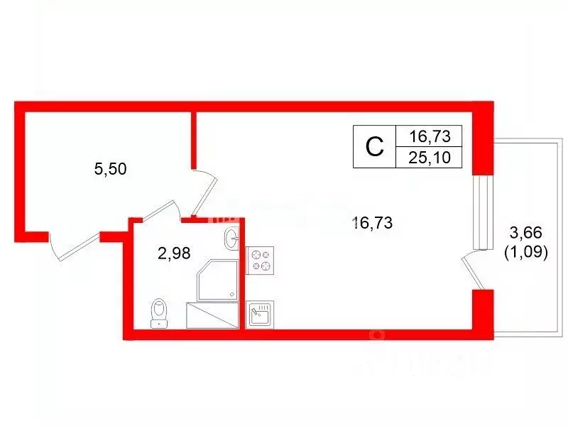 Студия Санкт-Петербург пос. Шушары, Московское ш., 262к4 (25.1 м) - Фото 2