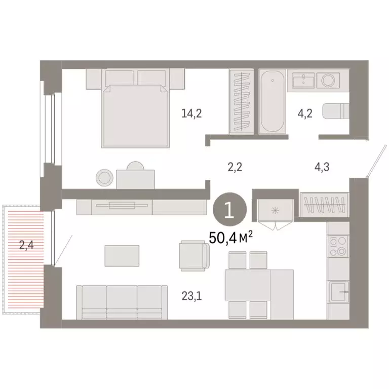 1-комнатная квартира: Тюмень, Мысовская улица, 26к2 (50.4 м) - Фото 1