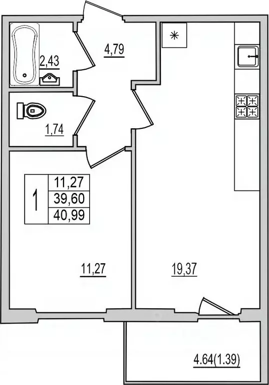 1-к кв. Псковская область, Псков Рижский просп., 94Г (40.99 м) - Фото 0