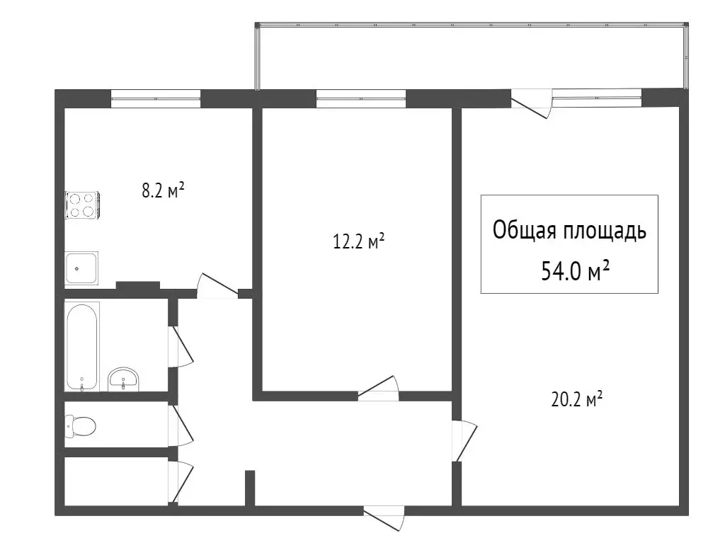 2-комнатная квартира: Томск, улица Ивана Черных, 28 (53.4 м) - Фото 1