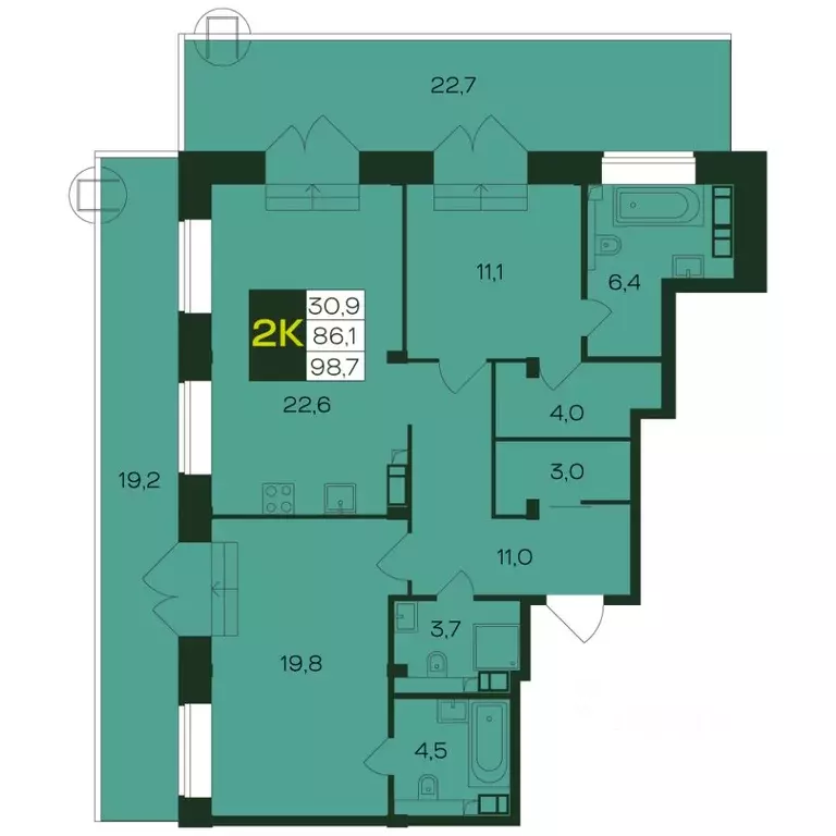 2-к кв. Чувашия, Чебоксары просп. Чебоксарский (98.7 м) - Фото 1