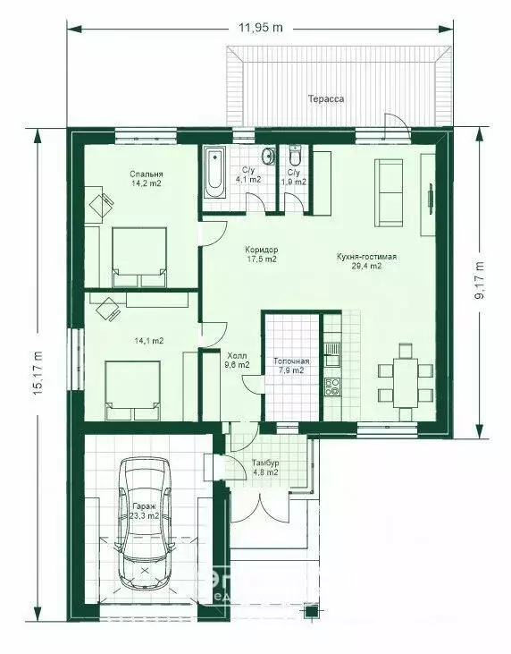 Дом в деревня Гремячка, Бирюзовая улица (98.7 м) - Фото 1