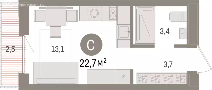 Квартира-студия: Новосибирск, улица Аэропорт (22.67 м) - Фото 1