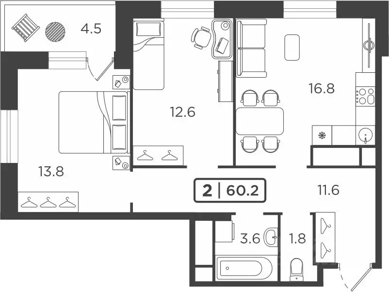 2-к кв. Тюменская область, Тюмень ул. Мельникайте, 2к17 (60.2 м) - Фото 0