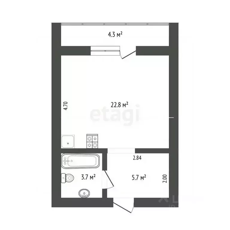 Студия Тюменская область, Тюмень Комбинатская ул., 54к2 (32.2 м) - Фото 2