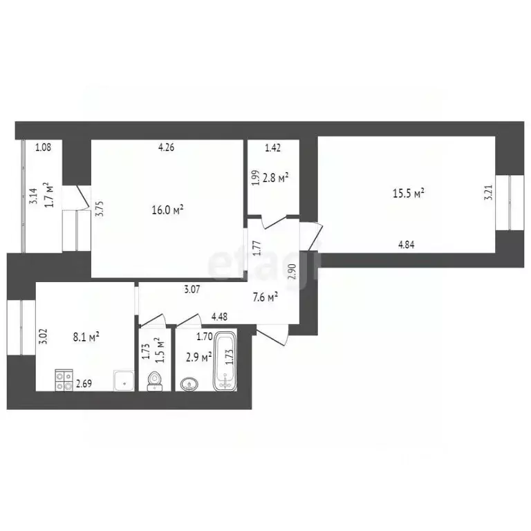 2-к кв. Забайкальский край, Чита Угданская ул., 1А (54.4 м) - Фото 1