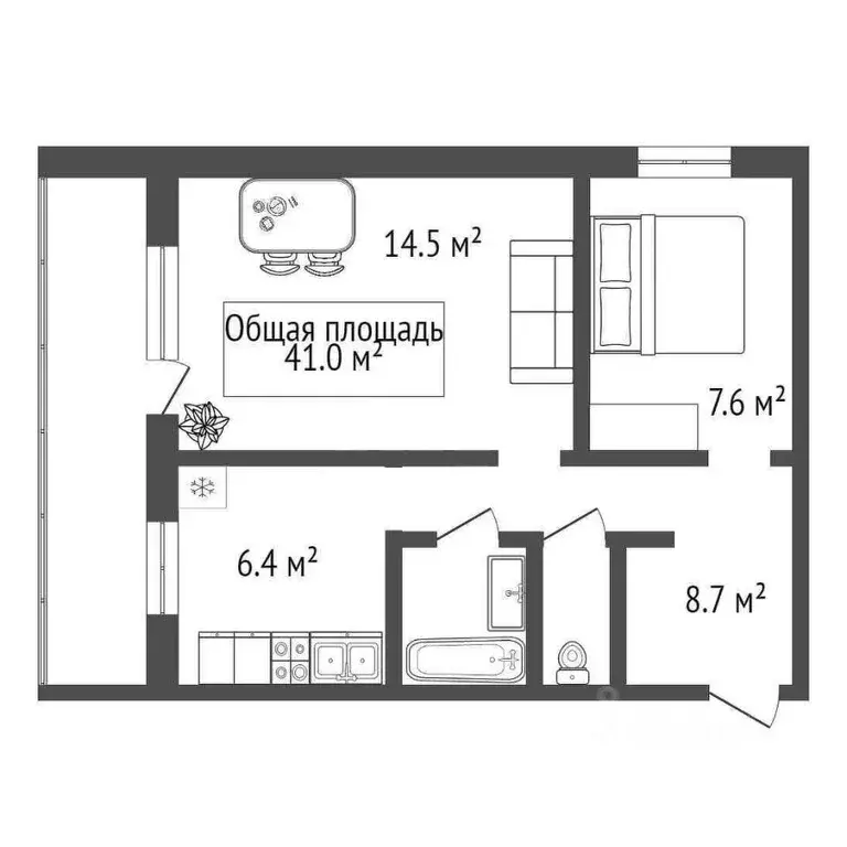 2-к кв. Новосибирская область, Новосибирск ул. Энгельса, 8 (43.6 м) - Фото 1