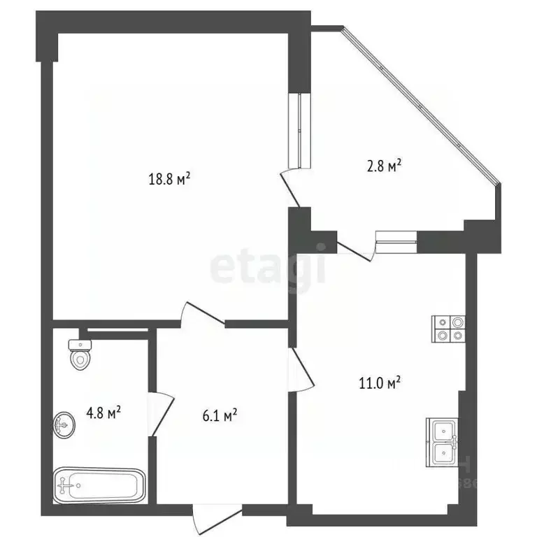 1-к кв. Калининградская область, Калининград Киевская ул., 67 (41.3 м) - Фото 2