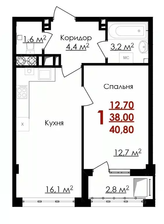 1-к кв. Белгородская область, Белгород ул. Губкина, 54 (40.8 м) - Фото 0