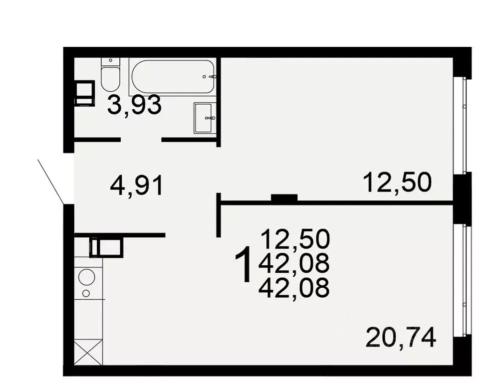 1-к кв. Тульская область, Тула Флагман жилой комплекс (42.08 м) - Фото 1