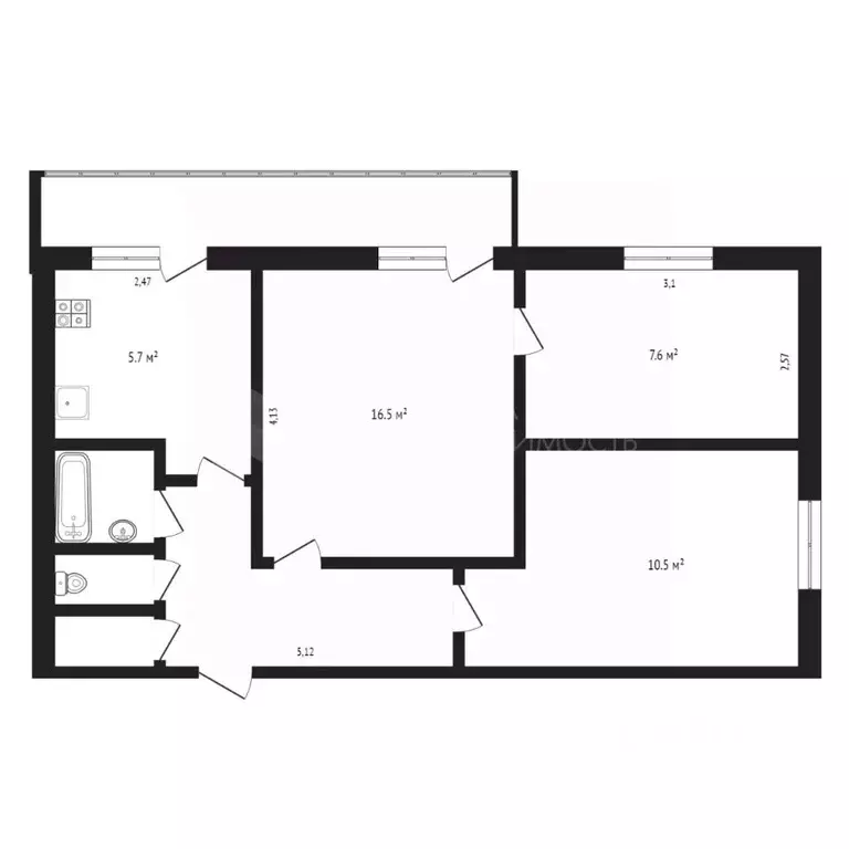 3-к кв. Тюменская область, Тюмень Профсоюзная ул., 92 (60.0 м) - Фото 1