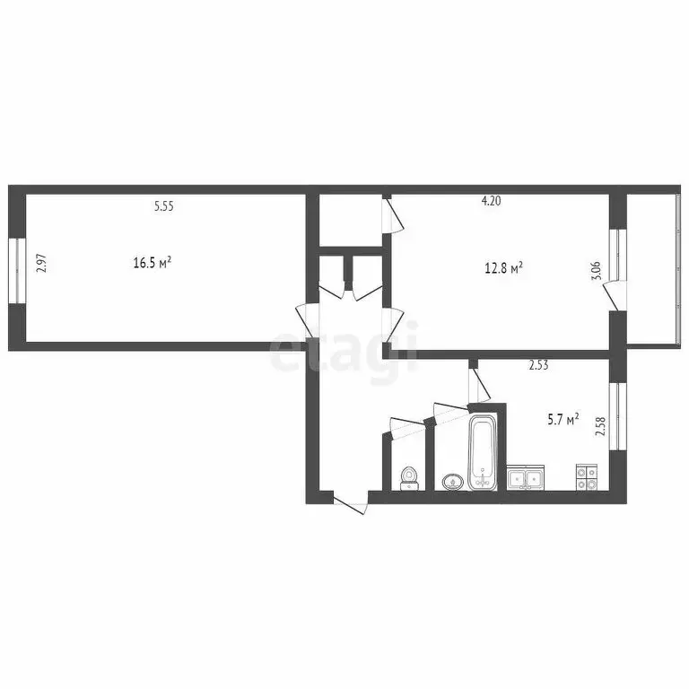 2-комнатная квартира: Челябинск, Солнечная улица, 40 (45.2 м) - Фото 0
