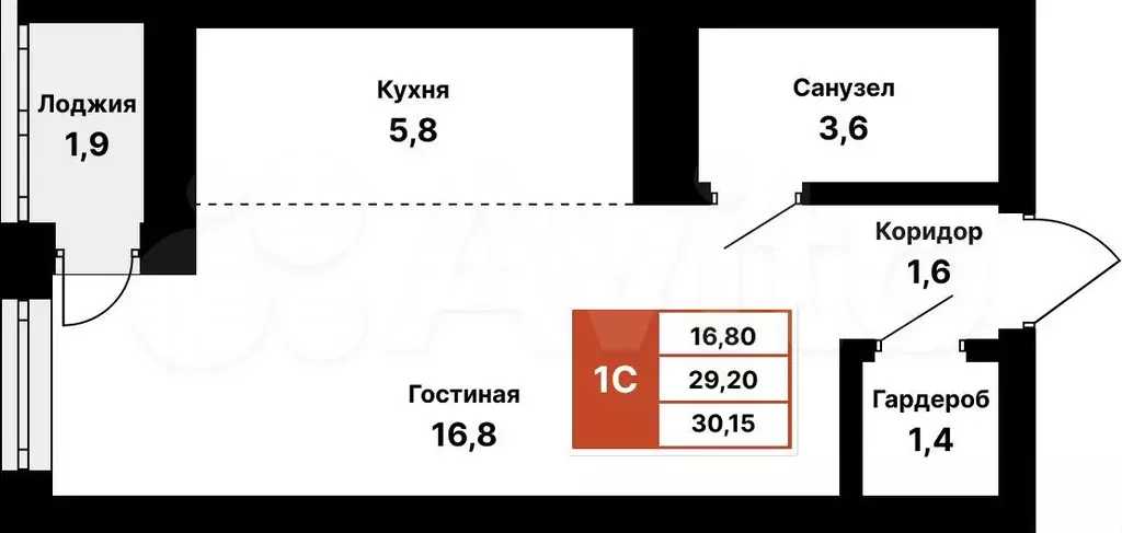Квартира-студия, 30,2 м, 23/25 эт. - Фото 0