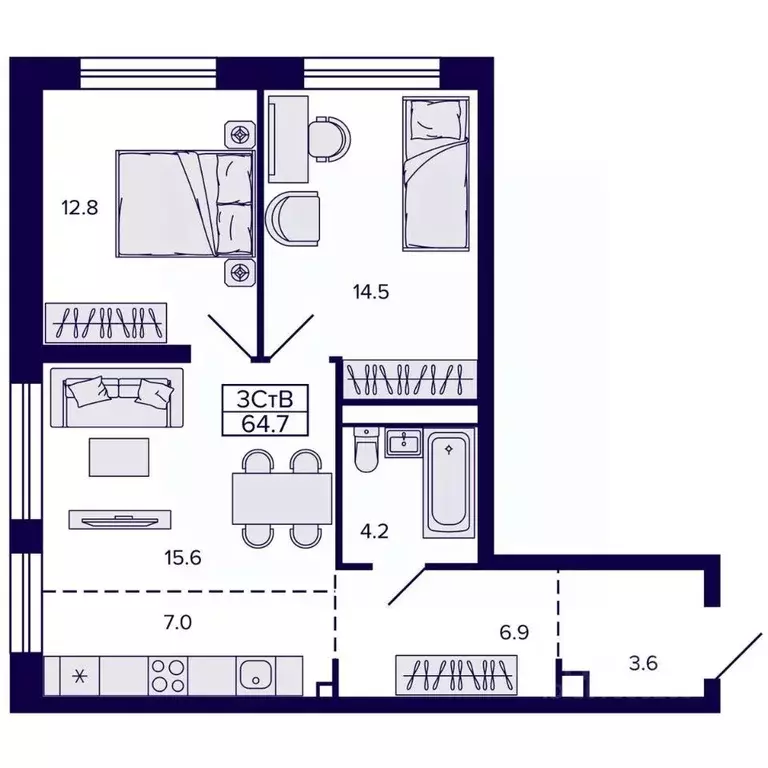 3-к кв. Хабаровский край, Хабаровск ул. Карла Маркса (64.68 м) - Фото 1