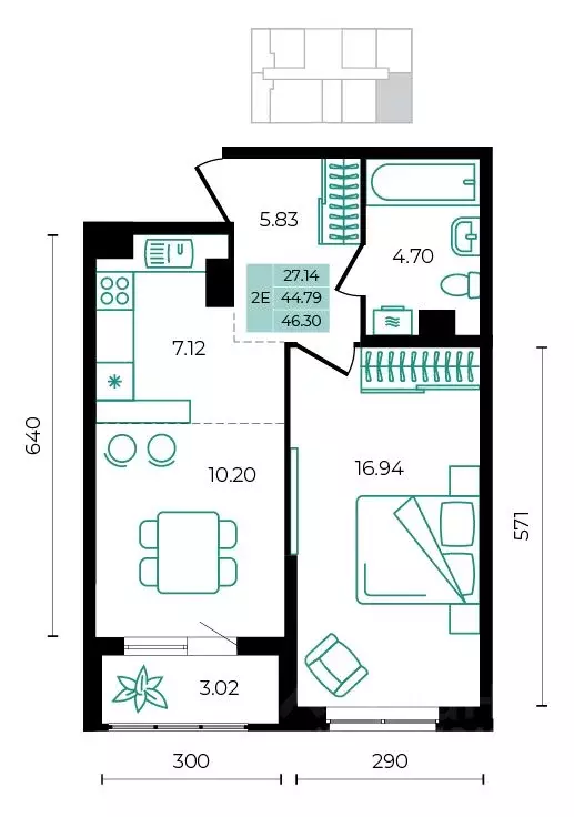 2-к кв. Адыгея, Майкопский район, пос. Тульский  (46.3 м) - Фото 1