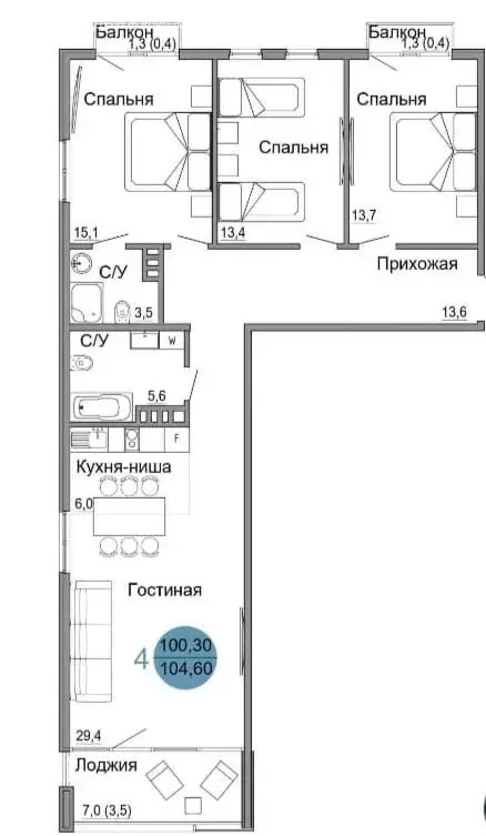 4-комнатная квартира: Керчь, жилой комплекс Белый город (104.6 м) - Фото 0