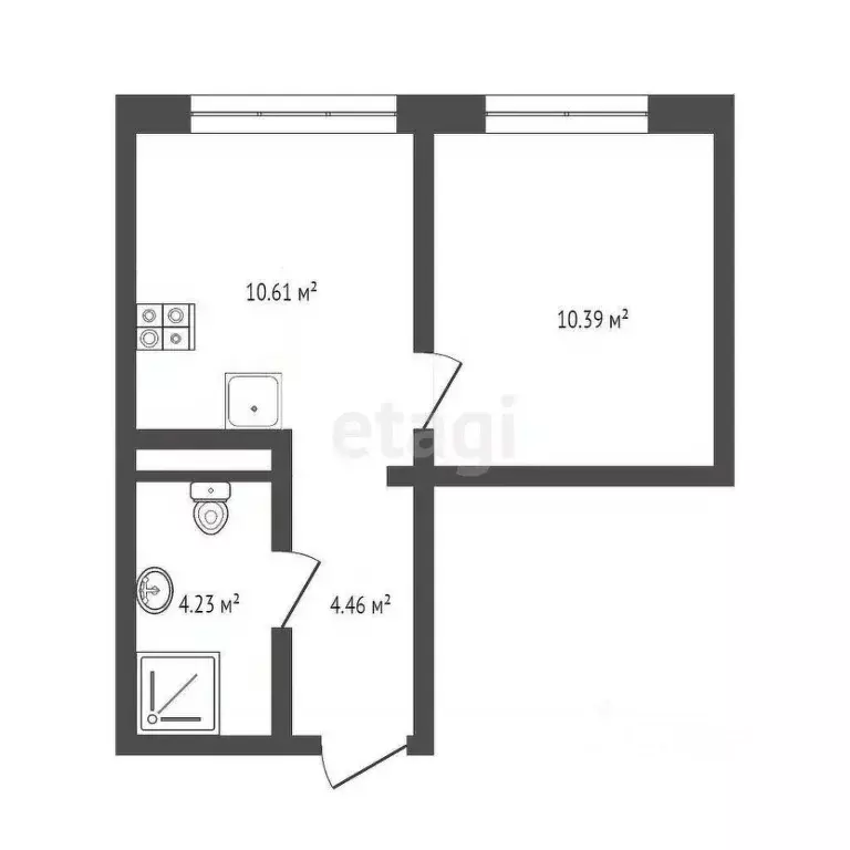 1-к кв. Тюменская область, Тюмень Харьковская ул., 76 (26.8 м) - Фото 2
