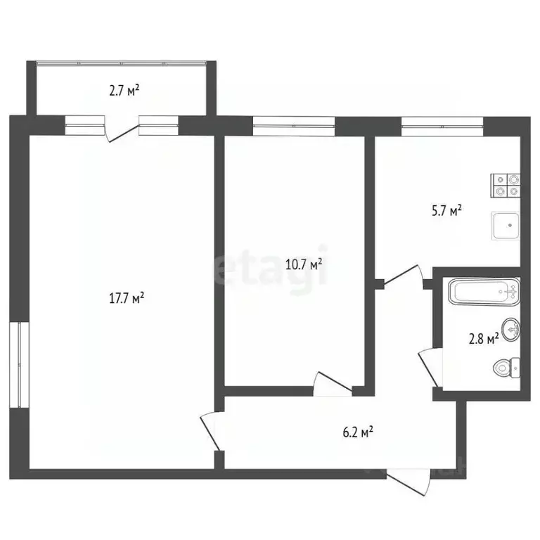 2-к кв. Тюменская область, Тюмень ул. Пермякова, 16 (43.5 м) - Фото 2