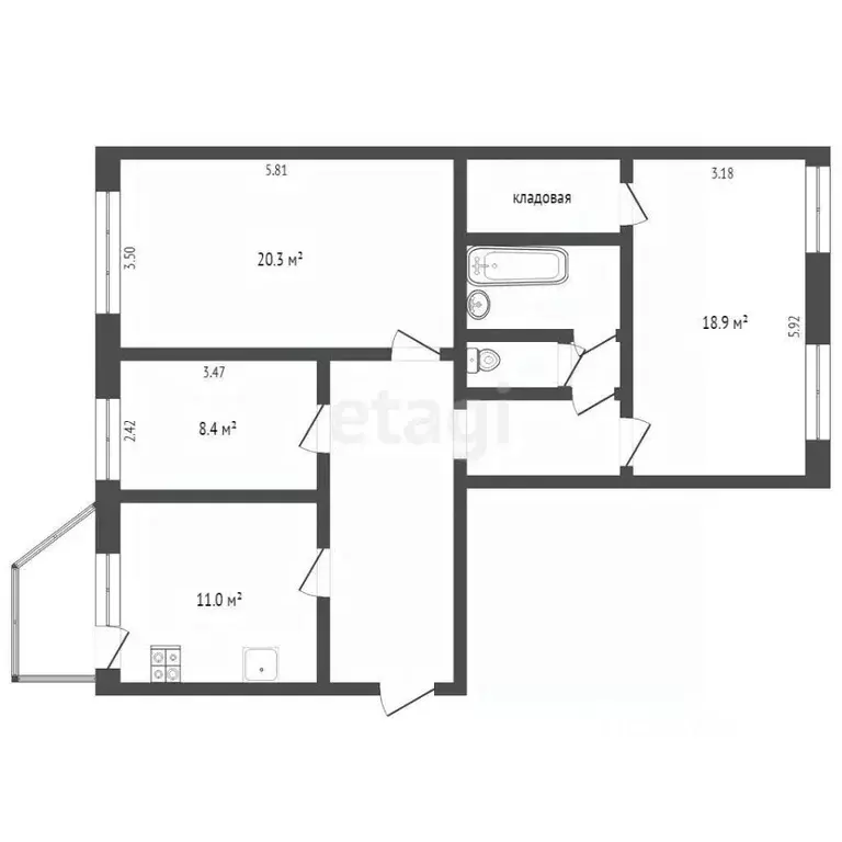 3-к кв. Ханты-Мансийский АО, Сургут Югорская ул., 38/1 (84.4 м) - Фото 1