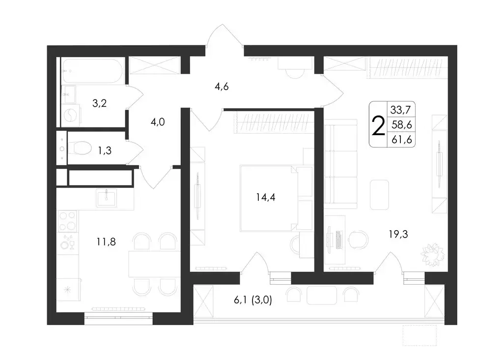 2-комнатная квартира: Воронеж, улица Шишкова, 140Б/23 (61.6 м) - Фото 0