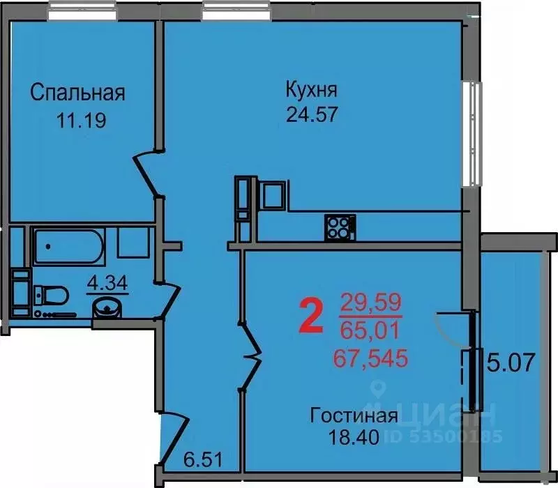 2-к кв. Челябинская область, Челябинск Новороссийская ул., 21а (65.01 ... - Фото 0