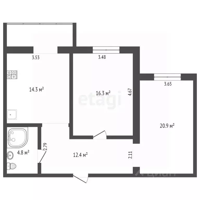 2-к кв. Самарская область, Самара просп. Карла Маркса, 245 (68.7 м) - Фото 2