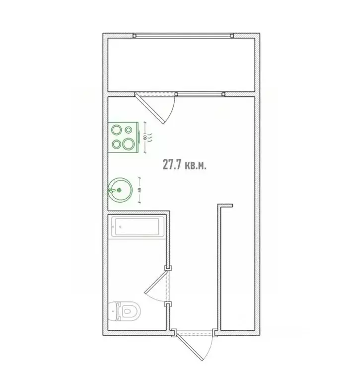 Студия Омская область, Омск просп. Комарова, 11/4 (27.7 м) - Фото 2
