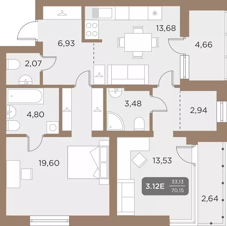 3-к квартира, 70.15 м - Фото 0