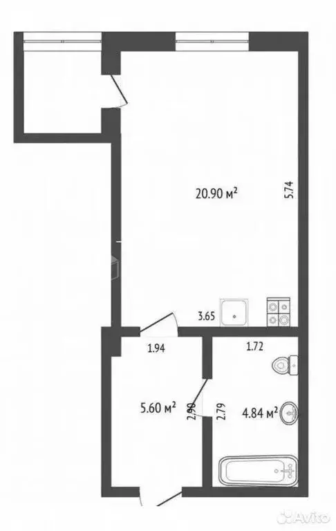 Квартира-студия: Тюмень, проезд Геологоразведчиков, 44 (34.1 м) - Фото 1