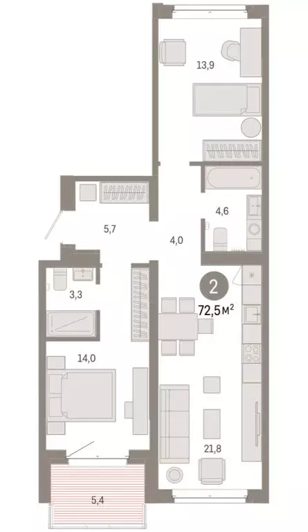 2-комнатная квартира: Тюмень, жилой комплекс На Минской (72.5 м) - Фото 1