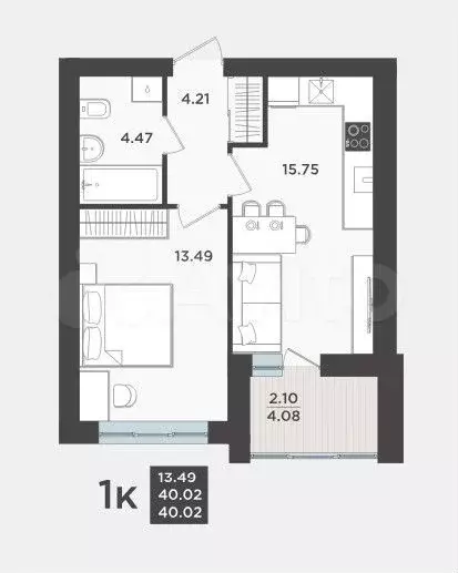 1-к. квартира, 40 м, 1/9 эт. - Фото 1