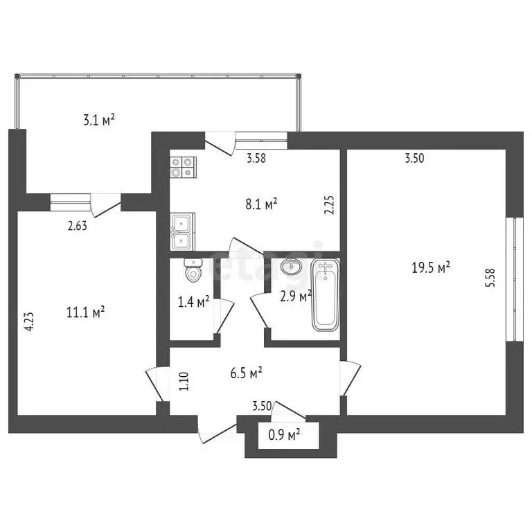 2-комнатная квартира: Бахчисарай, улица Мира, 14 (53.4 м) - Фото 0