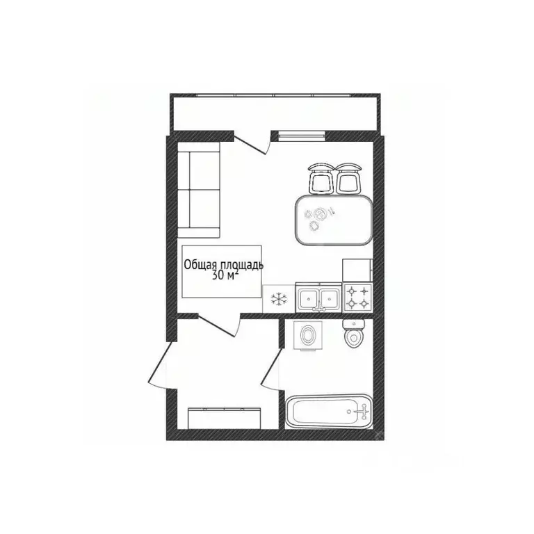 Студия Новосибирская область, Новосибирск ул. Заслонова, 13/6 (30.0 м) - Фото 2