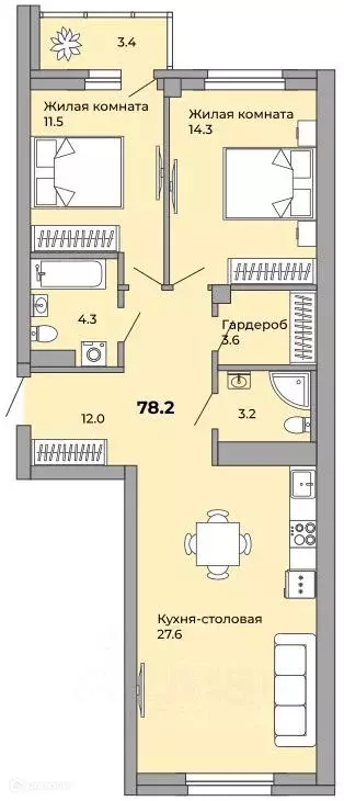 Продаётся 2-к квартира, 77.5 м - Фото 1
