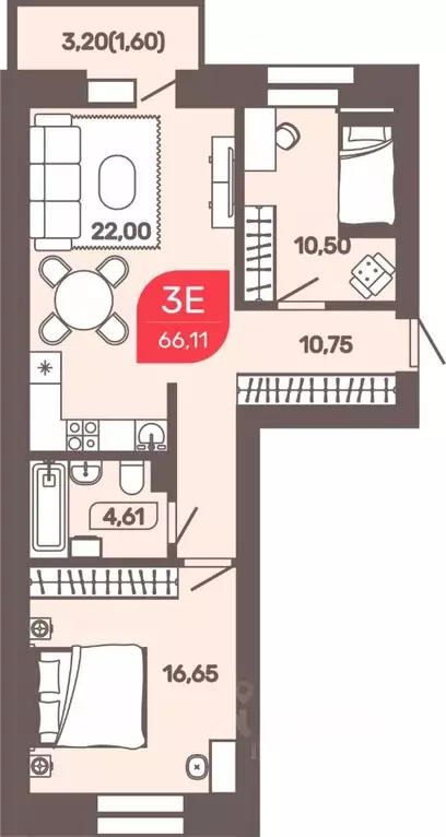 3-к кв. Забайкальский край, Чита Романовский мкр, 31 (66.11 м) - Фото 1