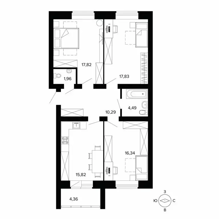 4-комнатная квартира: Берёзовский, улица Победы, 5Б (88.9 м) - Фото 0