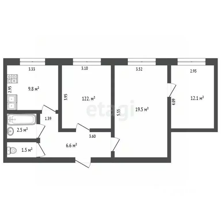 3-к кв. Архангельская область, Новодвинск Пролетарская ул., 49 (64.2 ... - Фото 1