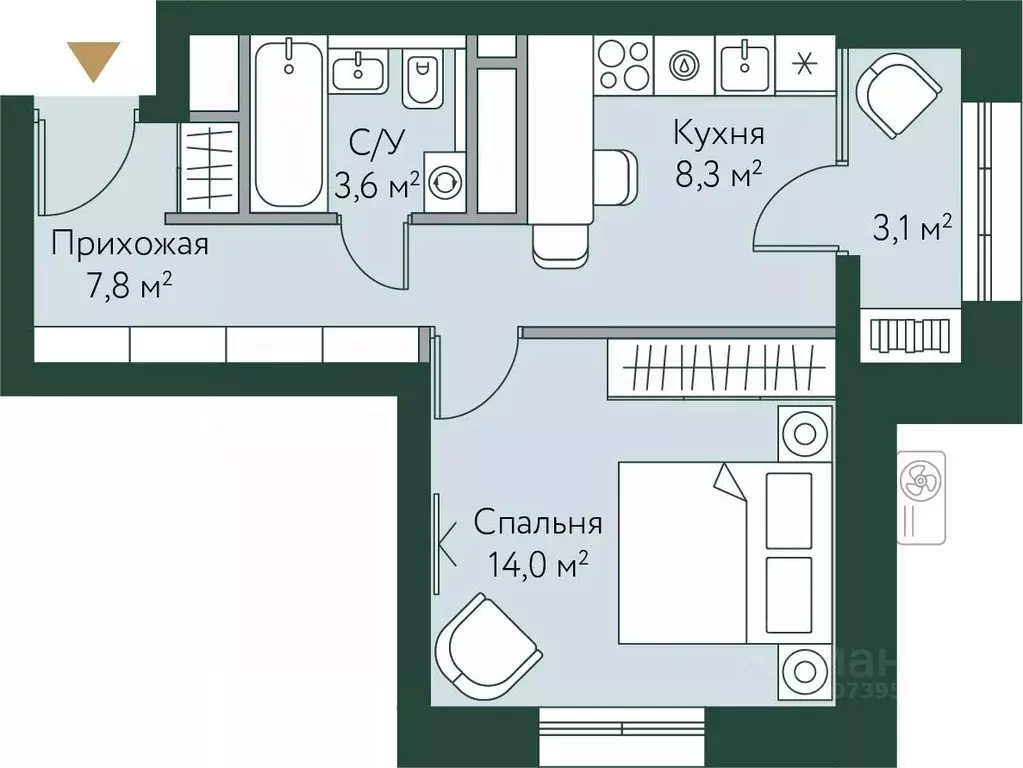 1-к кв. Волгоградская область, Волгоград Новосибирская ул., 74с1 (36.8 ... - Фото 0