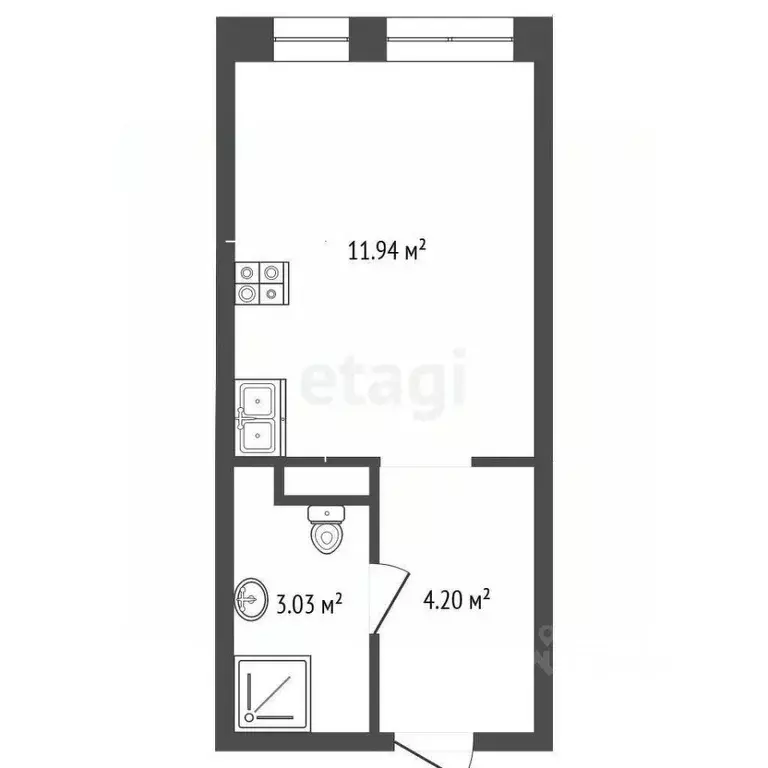 Студия Тюменская область, Тюмень ул. Новоселов, 103 (19.1 м) - Фото 2