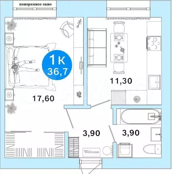 1-к. квартира, 36,7 м, 3/4 эт. - Фото 0
