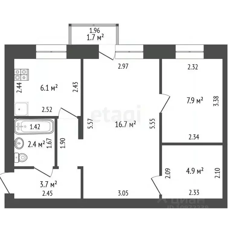 2-к кв. Башкортостан, Стерлитамак просп. Ленина, 24 (41.7 м) - Фото 1