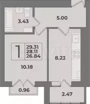 1-к. квартира, 28,4 м, 9/9 эт. - Фото 1