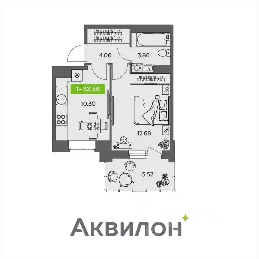 1-к кв. Архангельская область, Северодвинск  (32.56 м) - Фото 0